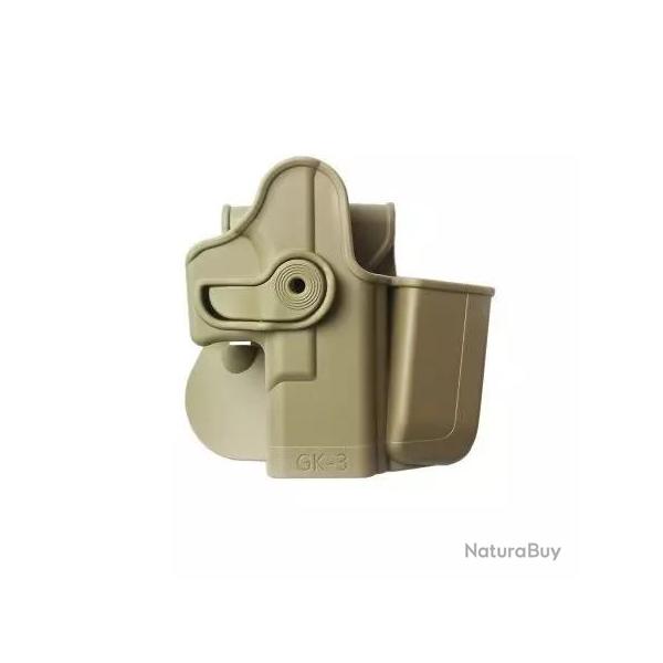 Holster Rigide LV2 Porte-Chargeur Intgr Glock 17/19/22/23/28/31/32/36 Gen 4 et 5 Droitier Tan