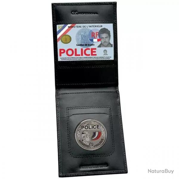 Porte-Cartes 2 Volet Vertical + Emplacement mdaille Noir