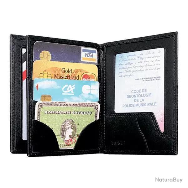 Porte-Cartes Professionnel 3 Volets + Emplacement Mdaille Noir