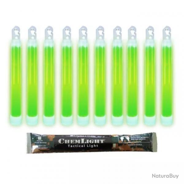 10 Btons Lumineux ChemLight 6" Vert