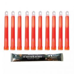 10 Bâtons Lumineux ChemLight® 6" Rouge