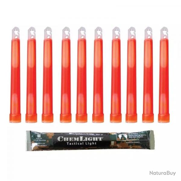 10 Btons Lumineux ChemLight 6" Rouge