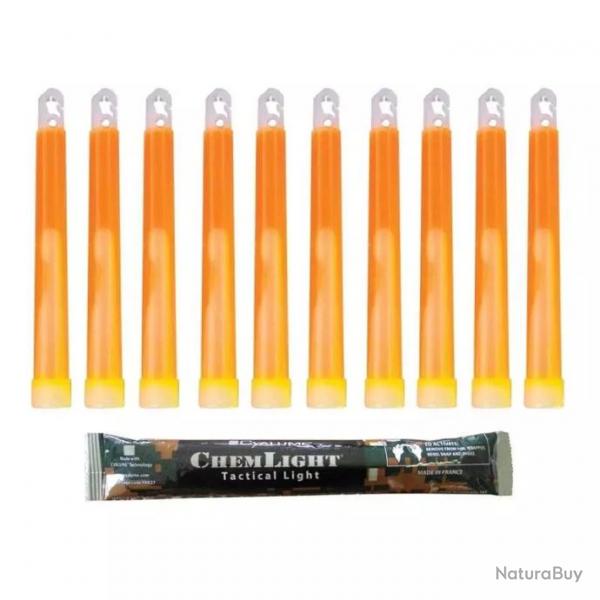 10 Btons Lumineux ChemLight 6" Orange