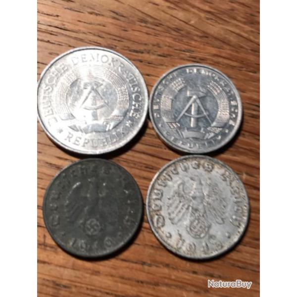 LOT MARK 4 piece MONNAIE ALLEMANDE DDR 1978 1982 deutsches reich 1940 1943 pfennig GERMANY WW2 AIGLE