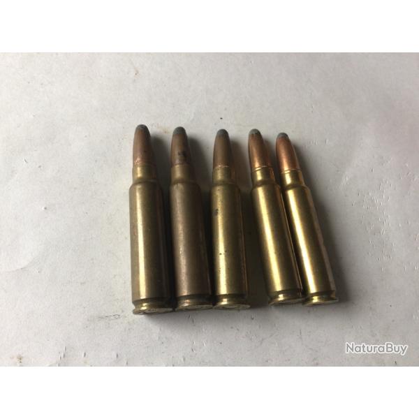 LOT DE 5 BALLES DE CALIBRE300 SAVAGE D'ORIGINE NON RECHARGES