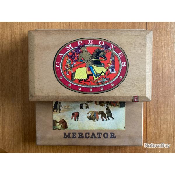 Lot de deux boites cigares vides en bois -- Mercator - Campeones