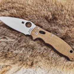 Couteau Spyderco Manix 2 Brown Lame Acier CRU-WEAR Manche Micarta Made USA SC101MPCW2