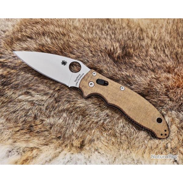 Couteau Spyderco Manix 2 Brown Lame Acier CRU-WEAR Manche Micarta Made USA SC101MPCW2