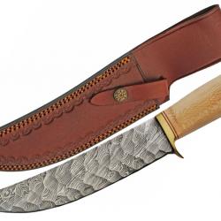 Couteau Bare Sycamore Hunter Lame Acier Damas 256 Couches Manche Bois Etui Cuir DM1346