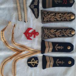 lot d'Epaulettes, grades tissus et insignes Ancre Marine et Intendance