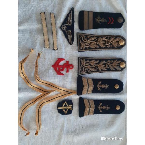 lot d'Epaulettes, grades tissus et insignes Ancre Marine et Intendance