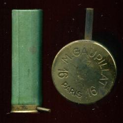 Cal. 12 à broche - RARE  marquage : M.GAUPILLAT 16 PARIS 1 - tube carton vert - chargée plomb de SIX