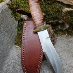 Poignard Couteau Kukkri Bushcraft Parang Lame Acier Carbone 1055 Manche Cuir Etui Cuir Fab Artisanat