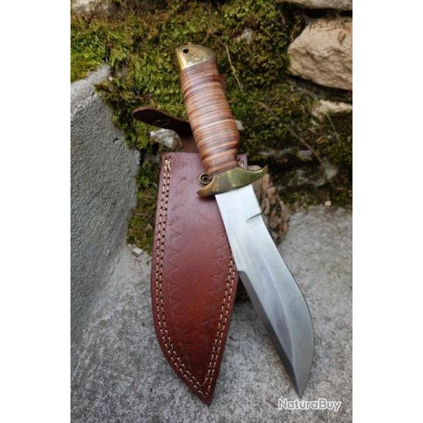 Poignard Couteau Kukkri Bushcraft Parang Lame Acier Carbone 1055 Manche Cuir Etui Cuir Fab Artisanat