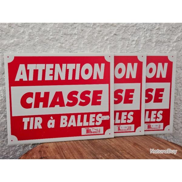 Lot de 3 Panneaux "Attention chasse tir  balle"