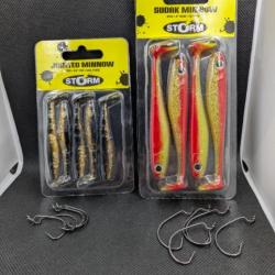 Leurres STORM , JOINTED MINNOW + SUDAK MINNOW + 5 HAMEÇONS TEXAN VMC #1 et 5 #3/0 OFFERT