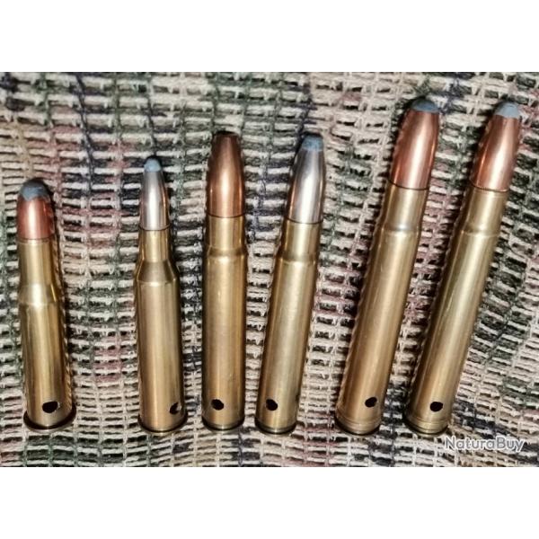 1 lot de 6 munitions neutralises : 2x 375 2x 375H&H et Kynoch / 2x 9.3x62 / 6.5x57R rws / 30-30 win