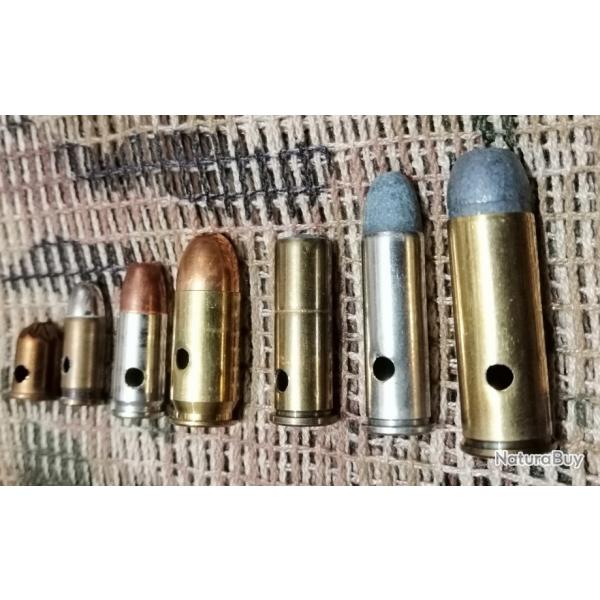 1 lot de 7 munitions neutralises : 45 colt /38 spcial x2/45 auto/9x19 cos/7.65/9mm R