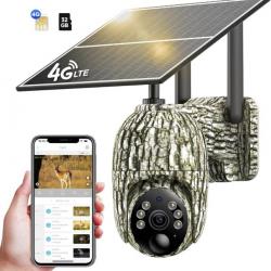 Caméra de Chasse 4G Carte SIM Solaire Caméra Surveillance Extérieure sans Fil + 32GO SD