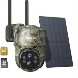 Caméra de Chasse 4G 2K PTZ Caméra Chasse avec Carte SD et SIM 360° Rotation Diffusion + 32 SD