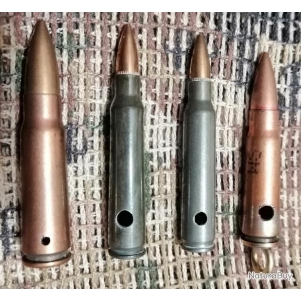 1 lot de 4 munitions militaires neutralises 7.62x39 porte clef et 5.656