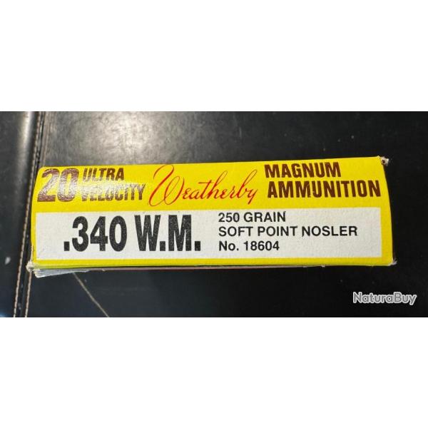 340 Weatherby Magnum 1 boite de 20 balles 250 gr