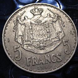 monaco piece de 5 francs alu 1945  LOUIS ii ttb