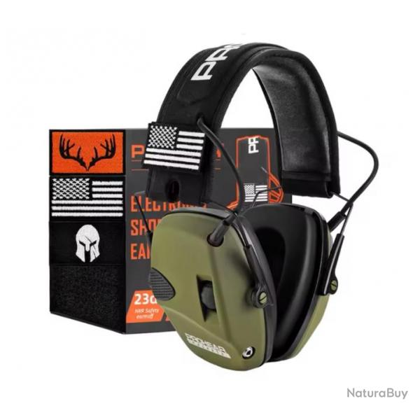 Casque de tir pro hear Casque anti-bruit lectronique ball-trap ZOHAN PROHEAR 23 db. Vert