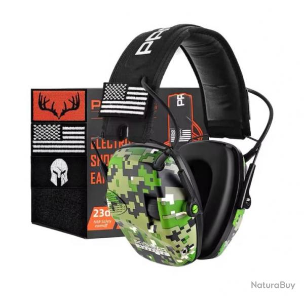 Casque de tir pro hear Casque anti-bruit lectronique ball-trap ZOHAN PROHEAR 23 db. Vert camo