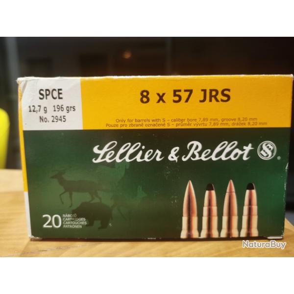 BOITE DE 15 MUNITIONS SELLIER ET BELLOT  CAL 8X57JRS  OGIVE SPCE 12,7g / 196GR