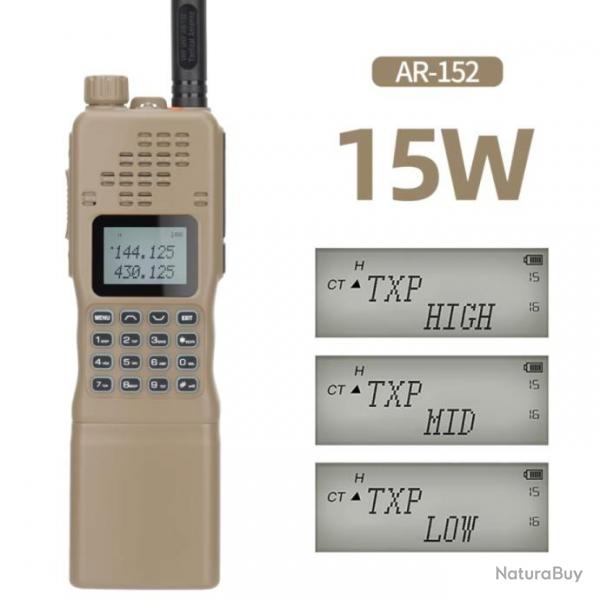 Baofeng AR-152 15W Talkie-Walkie Tactique VHF UHF Beige | Radio Militaire | 12000mAh | Chasse