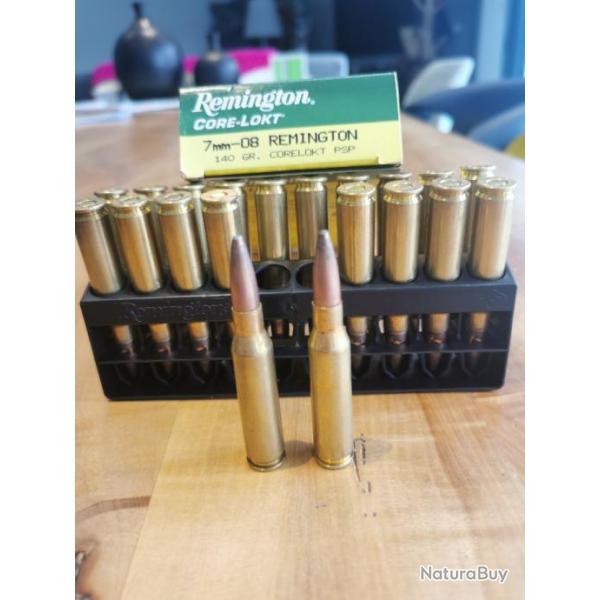 BOITE COMPLETE DE 20 MUNITIONS REMINGTON  CAL 7MM-08 REM  OGIVE CORELOKT PSP 140GR / 9g