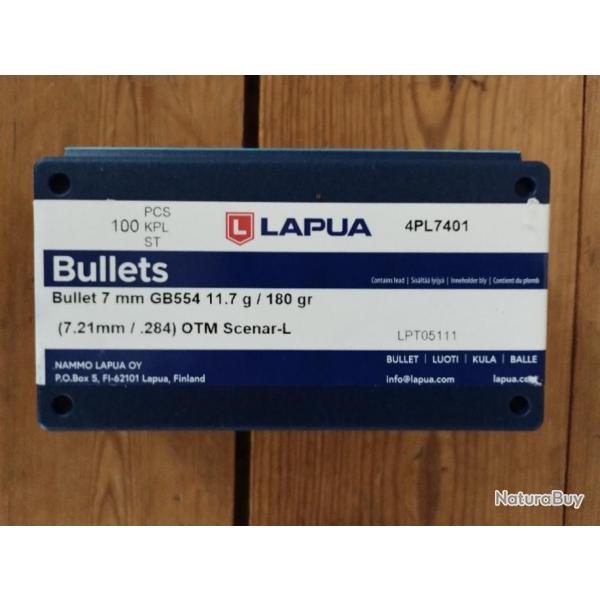 Ogives 7mm LAPUA 180gr scenar l - boite 100