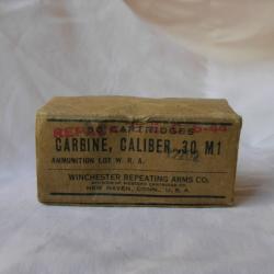 WW2 US BOITE VIDE EN CARTON DE CARTOUCHE AMÉRICAINE " CARBINE .30 M1 REPACKED 6 44 "