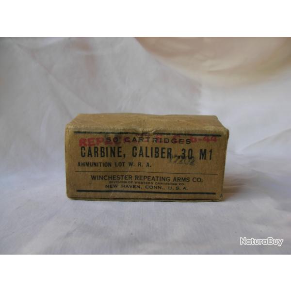 WW2 US BOITE VIDE EN CARTON DE CARTOUCHE AMRICAINE " CARBINE .30 M1 REPACKED 6 44 "