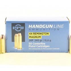 PPU Cartouches Calibre 44 REMINGTON MAGNUM JHP 240grs - Boite de 50 unités