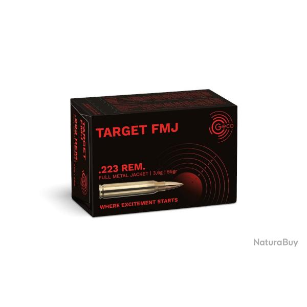 Cartouches GECO target .223 REM FMJ 3.6g/55gr M193 boite de 50
