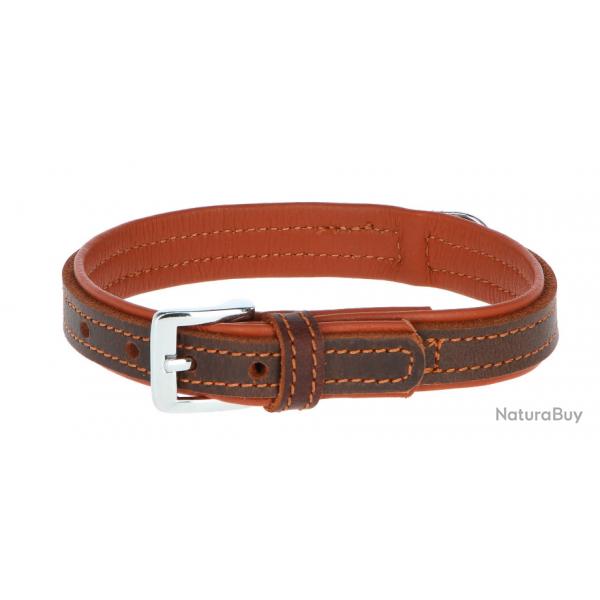 Collier en cuir doubl marron chien 32 - 38 cm x 20mm