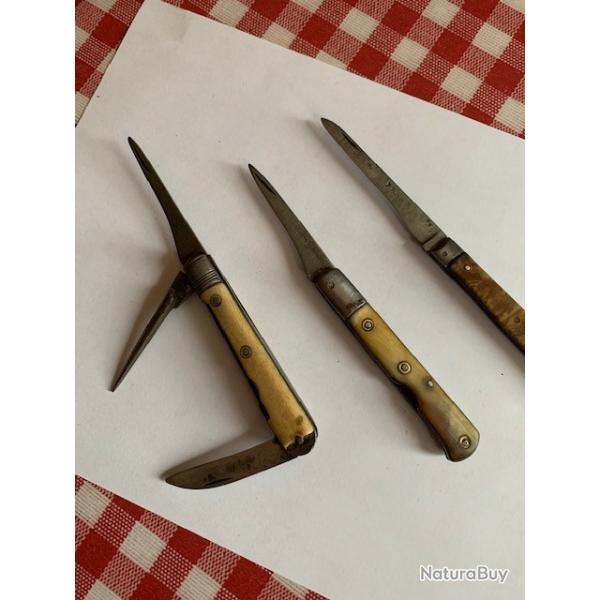 Lot de 3 couteaux pliants ancien