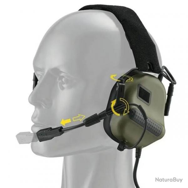 Casque lectronique F10 + Adaptateur PTT  Protection Auditive et Communication pour la Tir Vert