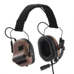 Casque Électronique F10 + Adaptateur PTT  Protection Auditive et Communication pour la Tir Marron