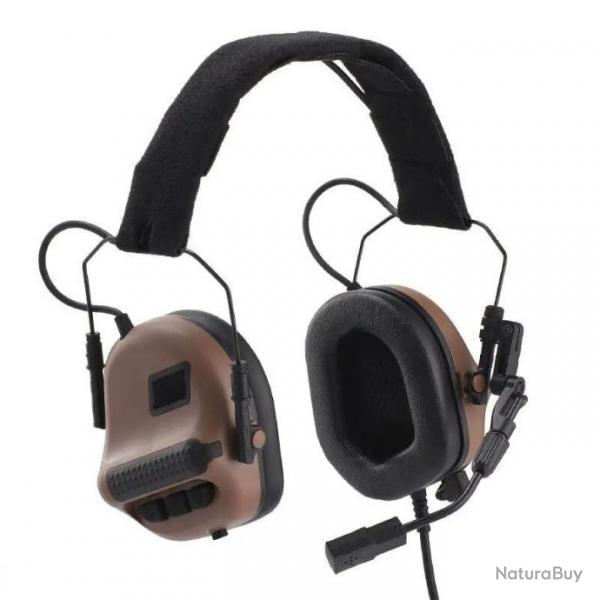 Casque lectronique F10 + Adaptateur PTT  Protection Auditive et Communication pour la Tir Marron