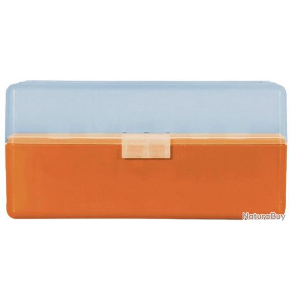 BOITE DE RANGEMENT ORANGE COUVERCLE TRANSPARENT 50 MUNITIONS CAL 223