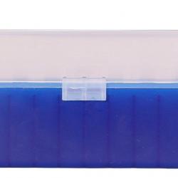 BOITE DE RANGEMENT BLEU COUVERCLE TRANSPARENT 50 MUNITIONS CAL 243