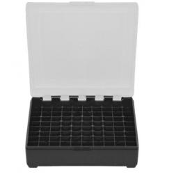 BOITE DE RANGEMENT NOIRE COUVERCLE TRANSPARENT 100 MUNITIONS CAL 22LR - 25 ACP