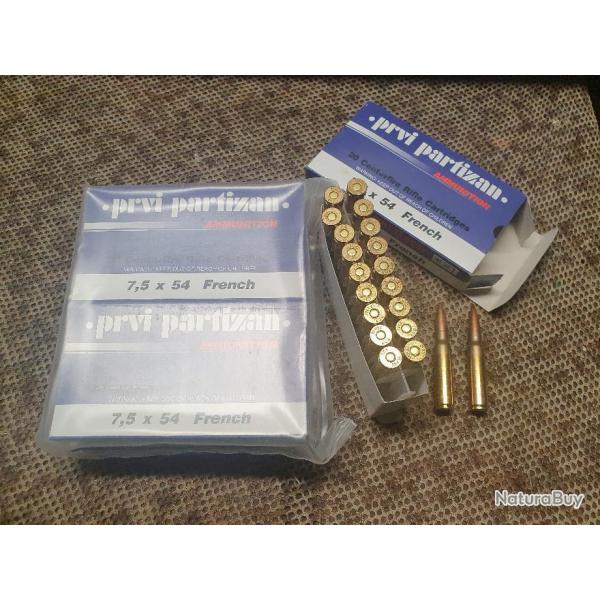 lot de 100 cartouches PPU calibre 7,5x54 MAS  balle FMJ de 139 grains