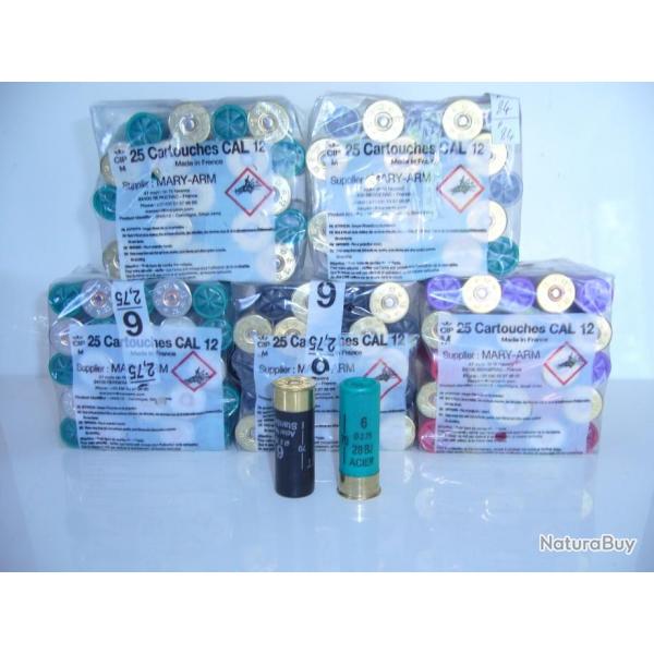 LOT DE CARTOUCHE CALIBRE 12  ACIER N 6  24-28-30 BJ