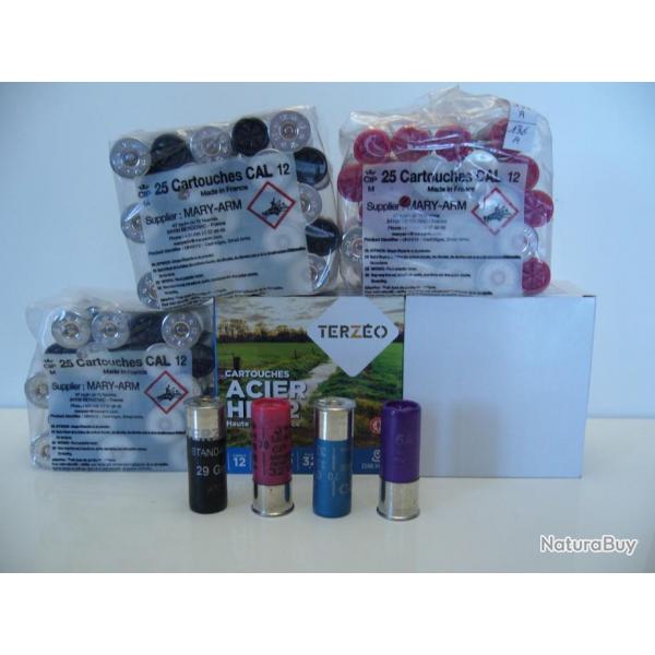 LOT DE CARTOUCHE CALIBRE 12 ACIER NICKELE N 3+4/5+6/4/6