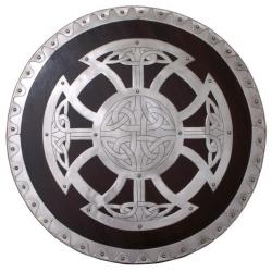 Bouclier rond viking bois avec ferrures en acier / Reproduction