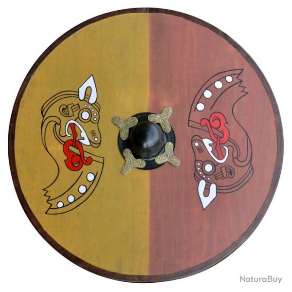 Bouclier viking rond en bois avec motif cheval nordique / reproduction